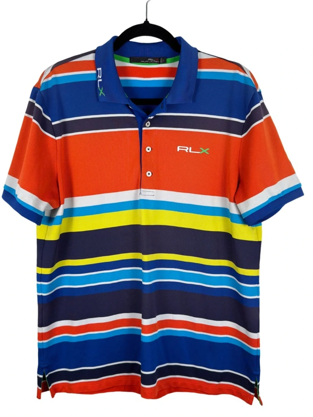 Ralph Lauren RLX Multicolor Striped Polo - Blue, Orange & Yellow Size L